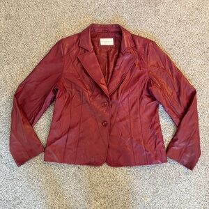 Vtg Worthington Burgundy Lambskin Genuine Leather Jacket Blazer Women’s Size M/L